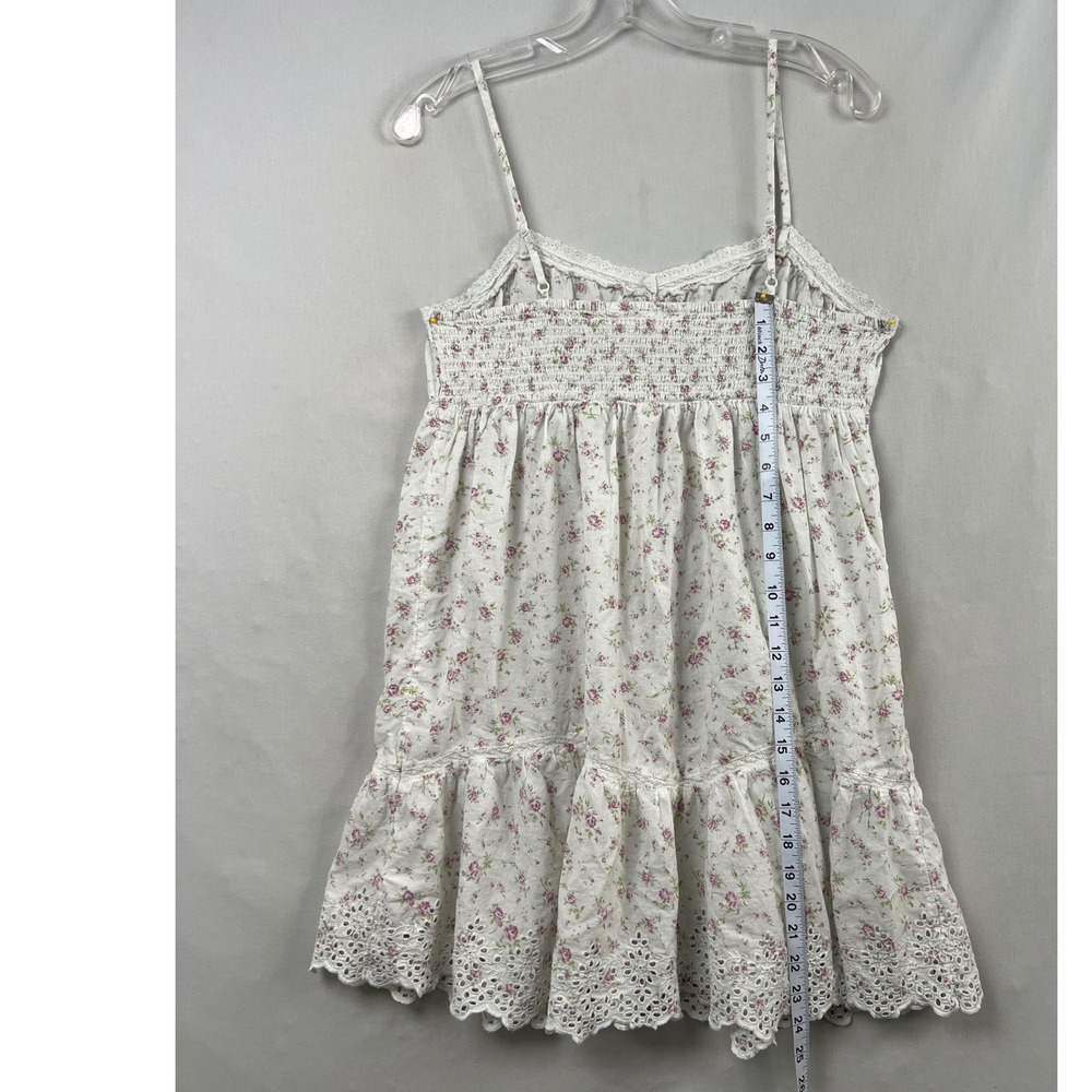 Rachel Ashwell Floral Babydoll Nightgown Women M White Pink Eyelet Lace Smocked - Picture 4 of 8